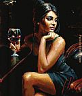 Saba at Las Brujas II Paintings - Saba with a glass of red wine by Fabian Perez
